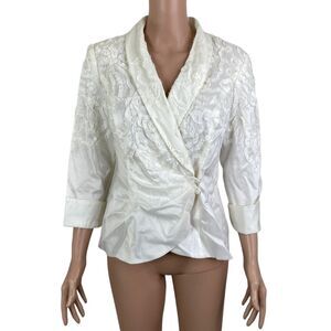 Alex Evenings Blazer Formal Womens Medium Applique White Button Side Waist